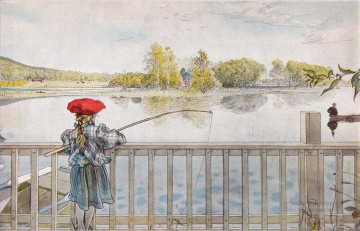 カール・ラーソン Painting - リスベットの釣り 1898 カール・ラーション